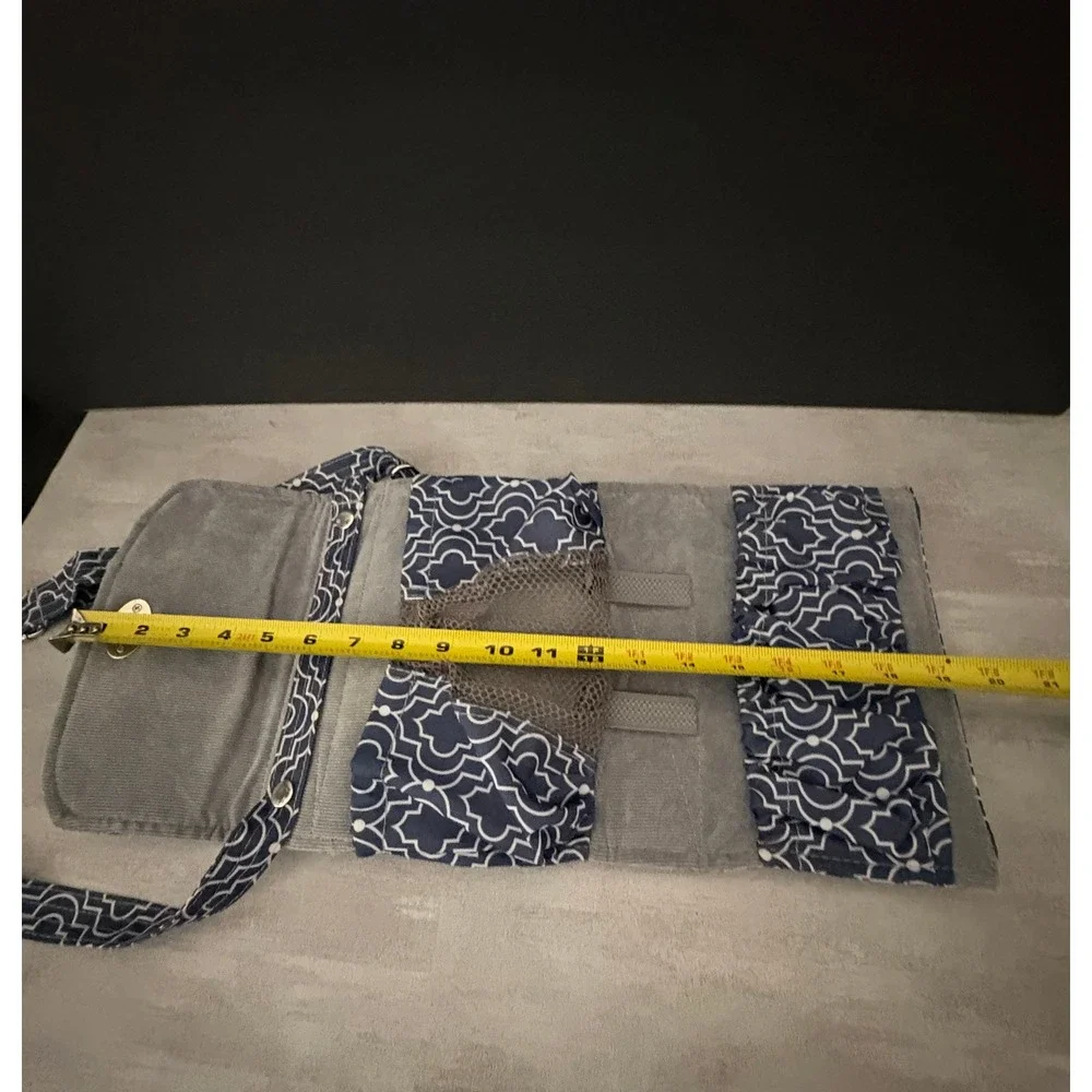 Lilly Bit Diaper Clutch Crossbody Bag Navy Blue Quatrefoil Canvas Baby Travel